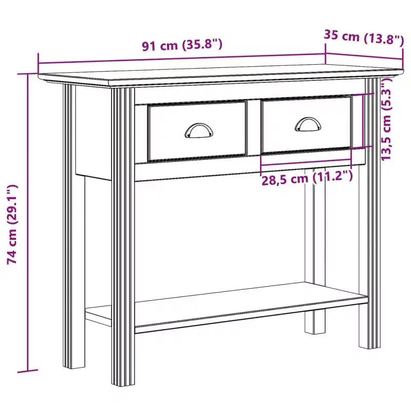 vidaXL Console Table d'appoint Console de canapé BODO Bois de pin massif