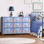 Commode Sorbus à 9 tiroirs - Meuble de rangement avec cadre en acier, plateau en bois, bacs en tissu - pour chambre à coucher, placard, bureau et plus encore.