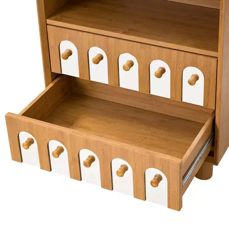 Table de chevet large Mid-Century Modern avec station de recharge, 2 tiroirs et détails arqués, pour chambre ou salon - Panipeachy
