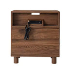 Table de chevet large Mid-Century Modern avec station de recharge, 2 tiroirs et détails arqués, pour chambre ou salon - Panipeachy