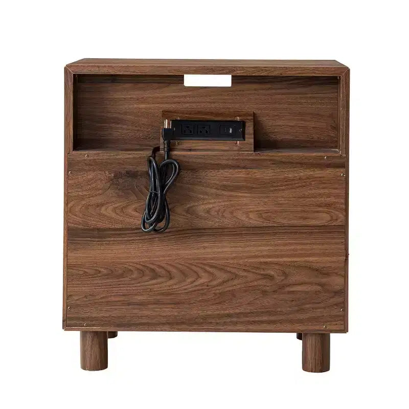 Table de chevet large Mid-Century Modern avec station de recharge, 2 tiroirs et détails arqués, pour chambre ou salon - Panipeachy