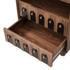 Table de chevet large Mid-Century Modern avec station de recharge, 2 tiroirs et détails arqués, pour chambre ou salon - Panipeachy