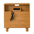 Table de chevet large Mid-Century Modern avec station de recharge, 2 tiroirs et détails arqués, pour chambre ou salon - Panipeachy