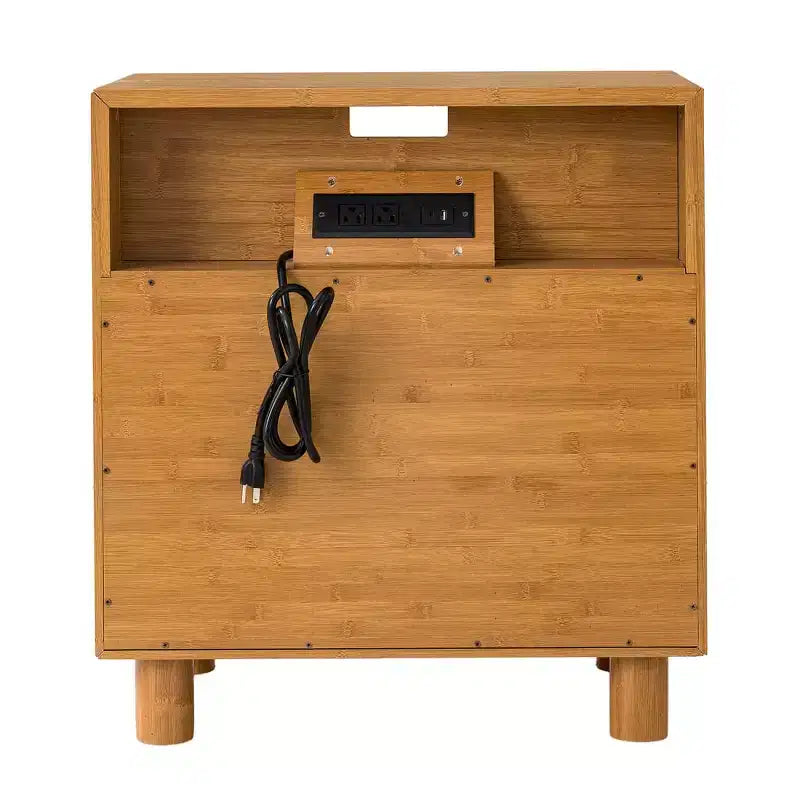 Table de chevet large Mid-Century Modern avec station de recharge, 2 tiroirs et détails arqués, pour chambre ou salon - Panipeachy