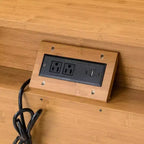Table de chevet large Mid-Century Modern avec station de recharge, 2 tiroirs et détails arqués, pour chambre ou salon - Panipeachy