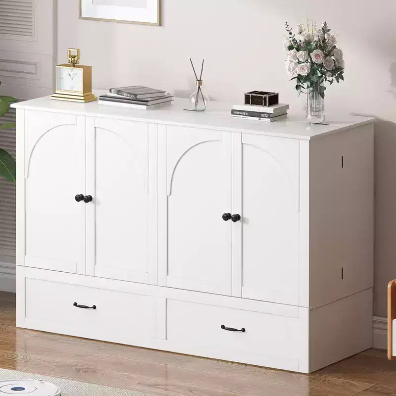 Lit escamotable Queen Size Mjkone avec rangement et recharge, matelas en option