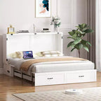 Lit escamotable Queen Size Mjkone avec rangement et recharge, matelas en option