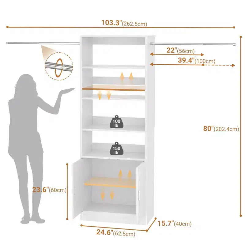 Besiost 25 - Système de rangement avec armoires 103, organisateur de placard mural