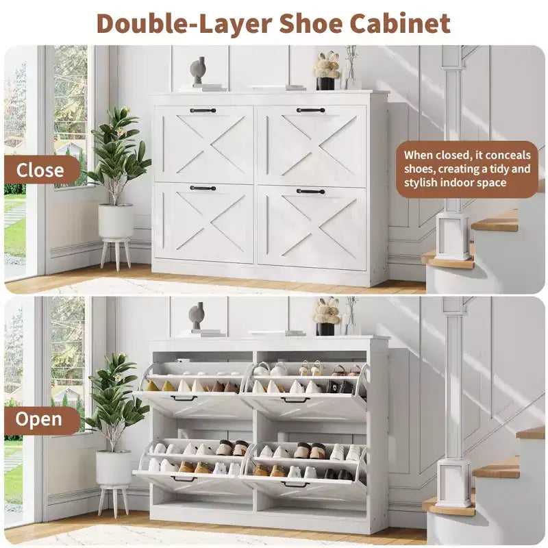 Meuble de rangement pour chaussures Garvee avec 4 tiroirs basculants, meuble de rangement pour chaussures, meuble à chaussures en bois autoportant pour entrée, couloir, hall d'entrée