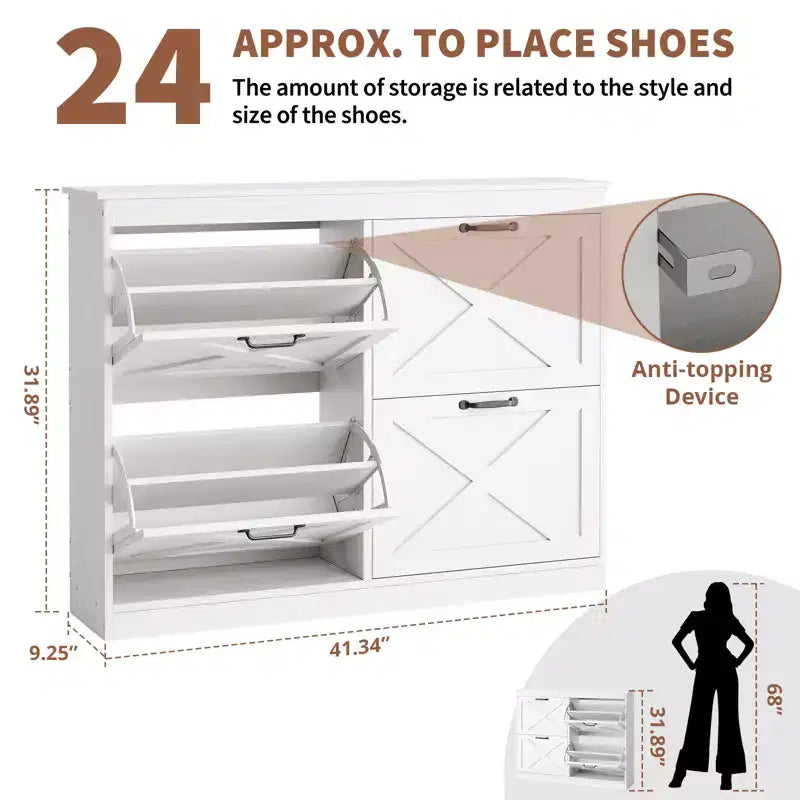 Meuble de rangement pour chaussures Garvee avec 4 tiroirs basculants, meuble de rangement pour chaussures, meuble à chaussures en bois autoportant pour entrée, couloir, hall d'entrée
