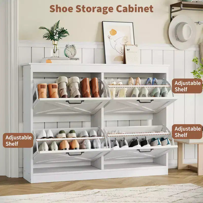 Meuble de rangement pour chaussures Garvee avec 4 tiroirs basculants, meuble de rangement pour chaussures, meuble à chaussures en bois autoportant pour entrée, couloir, hall d'entrée