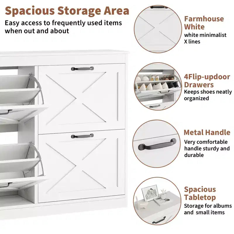 Meuble de rangement pour chaussures Garvee avec 4 tiroirs basculants, meuble de rangement pour chaussures, meuble à chaussures en bois autoportant pour entrée, couloir, hall d'entrée