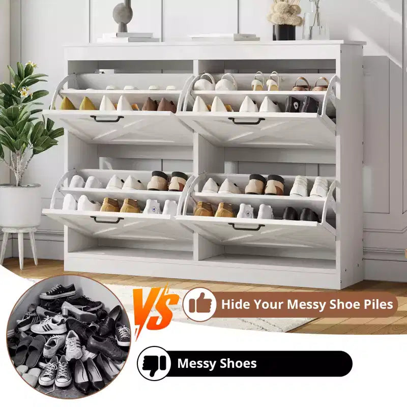 Meuble de rangement pour chaussures Garvee avec 4 tiroirs basculants, meuble de rangement pour chaussures, meuble à chaussures en bois autoportant pour entrée, couloir, hall d'entrée