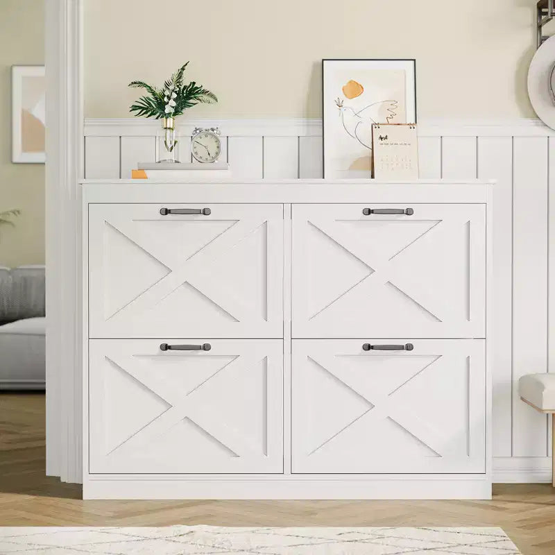 Meuble de rangement pour chaussures Garvee avec 4 tiroirs basculants, meuble de rangement pour chaussures, meuble à chaussures en bois autoportant pour entrée, couloir, hall d'entrée