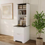 Bibliothèque haute de 183 cm avec 2 tiroirs classeurs, étagère en bois à 4 niveaux avec étagères réglables, armoire de rangement autoportante pour bureau et salon