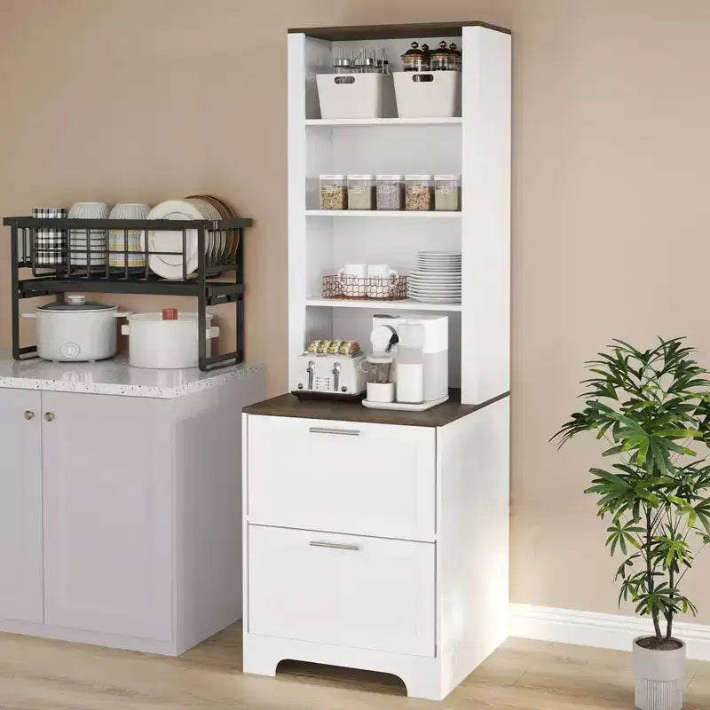 Bibliothèque haute de 183 cm avec 2 tiroirs classeurs, étagère en bois à 4 niveaux avec étagères réglables, armoire de rangement autoportante pour bureau et salon