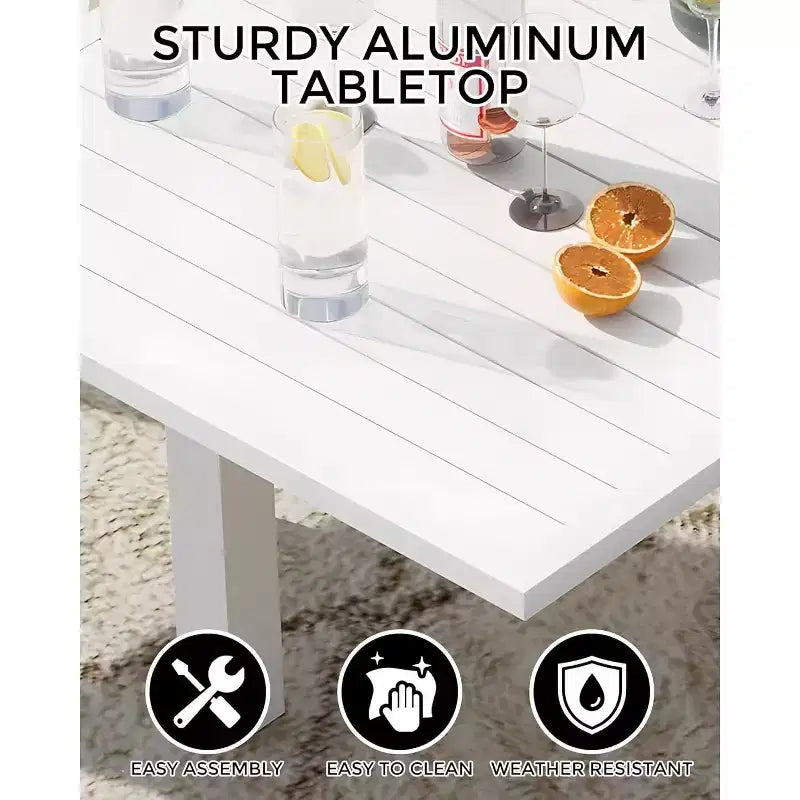 Table à Manger Extensible 80-160 cm avec Cadre à Lattes en Aluminium, 4-6 Personnes, Rectangulaire, pour Véranda