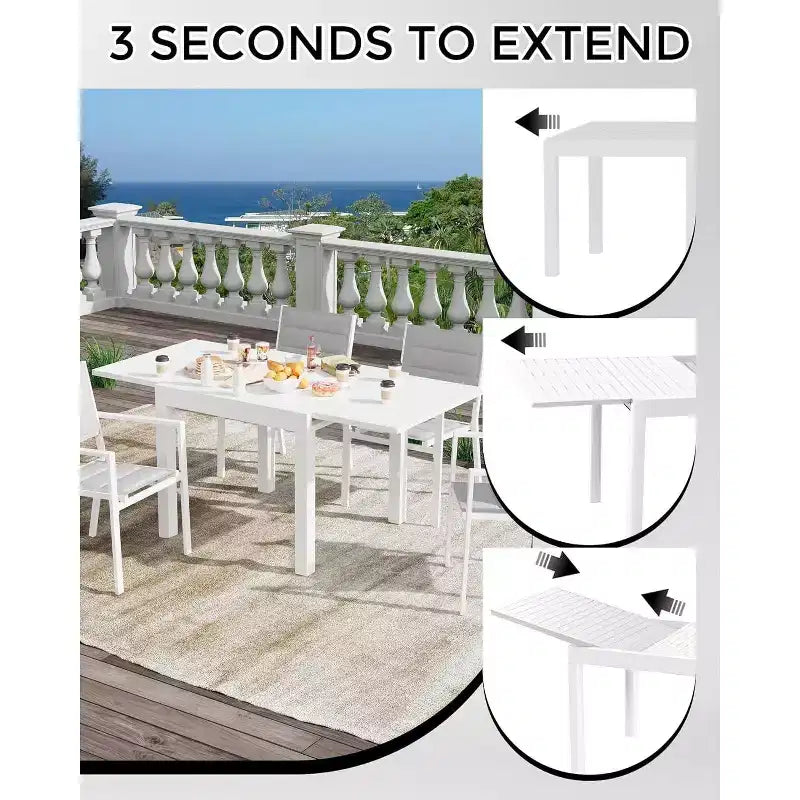 Table à Manger Extensible 80-160 cm avec Cadre à Lattes en Aluminium, 4-6 Personnes, Rectangulaire, pour Véranda