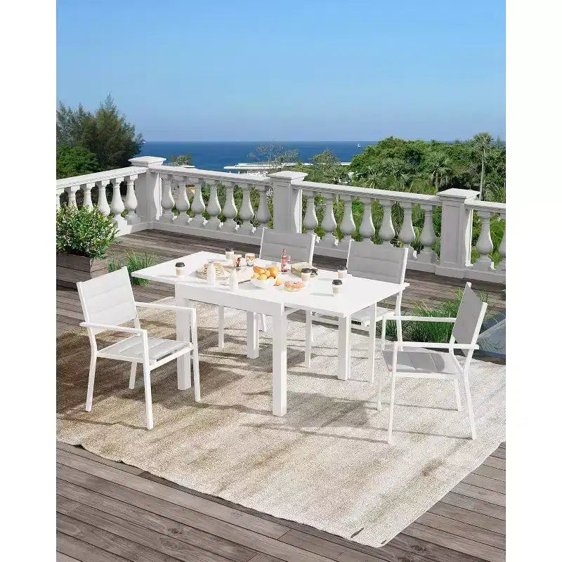 Table à Manger Extensible 80-160 cm avec Cadre à Lattes en Aluminium, 4-6 Personnes, Rectangulaire, pour Véranda