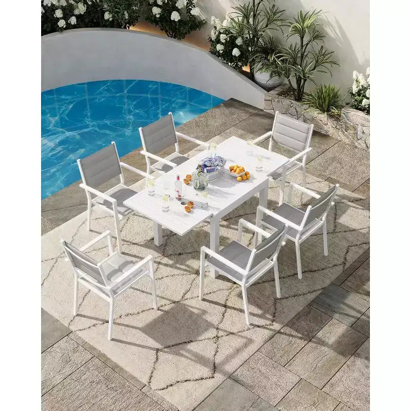 Table à Manger Extensible 80-160 cm avec Cadre à Lattes en Aluminium, 4-6 Personnes, Rectangulaire, pour Véranda