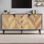 Meuble de rangement en bois de noyer avec 3 tiroirs et 2 portes, 140 cm, meuble d'appoint de rangement contemporain autoportant pour salon, salle à manger