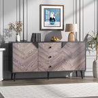 55.1 W Walnut Wood Storage Cabinet w/3 Drawers & 2 Doors, Contemporary Freestanding Storage Accent Cabinet for Living Room, Dining Room