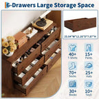 Commode en bois à 6 tiroirs, 120 cm de large avec poignées métalliques, Organiseur de rangement pour chambre ou salon