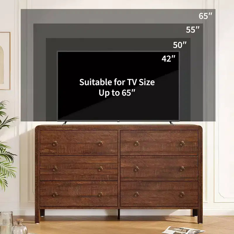 Commode en bois à 6 tiroirs, 120 cm de large avec poignées métalliques, Organiseur de rangement pour chambre ou salon