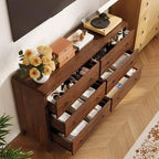 Commode en bois à 6 tiroirs, 120 cm de large avec poignées métalliques, Organiseur de rangement pour chambre ou salon
