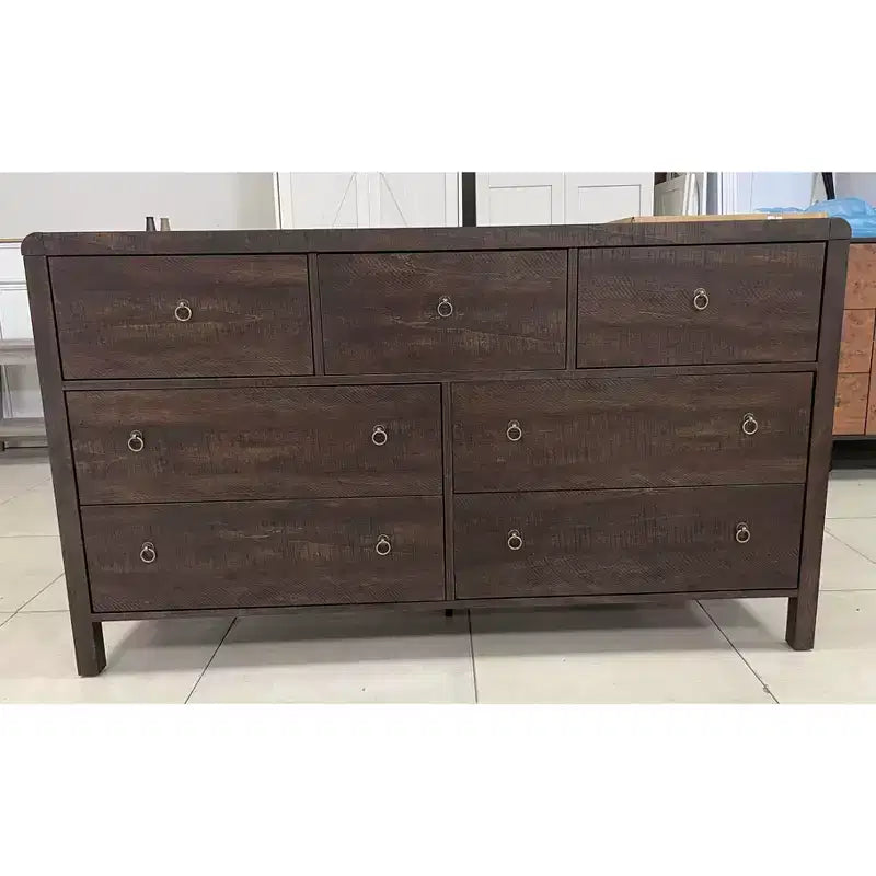 Commode en bois à 6 tiroirs, 120 cm de large avec poignées métalliques, Organiseur de rangement pour chambre ou salon
