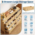 Commode en bois à 6 tiroirs, 120 cm de large avec poignées métalliques, Organiseur de rangement pour chambre ou salon