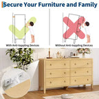 Commode en bois à 6 tiroirs, 120 cm de large avec poignées métalliques, Organiseur de rangement pour chambre ou salon