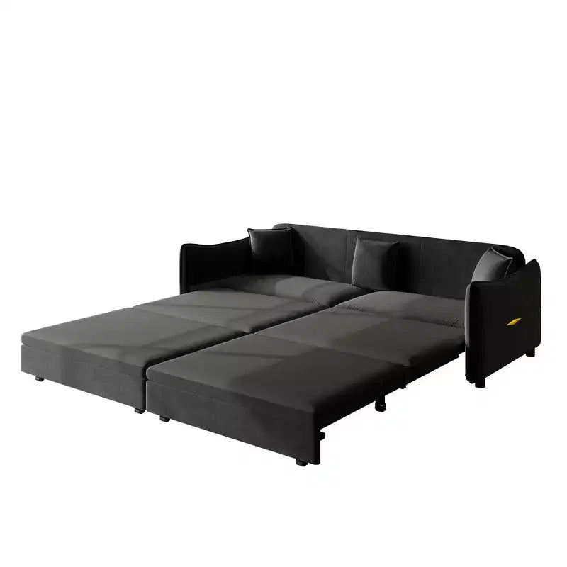 Canapé 3 places moderne en velours Whisen 81.9, Canapé-lit escamotable King Size, Canapé-lit convertible 3-en-1 avec 3 oreillers