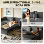 Canapé 3 places moderne en velours Whisen 81.9, Canapé-lit escamotable King Size, Canapé-lit convertible 3-en-1 avec 3 oreillers