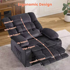 Fauteuil inclinable Clihome Dual Motor Large Power Lift, Fauteuil releveur plat avec massage lombaire et chaleur, Grand fauteuil releveur pour personnes de grande taille, Porte-gobelets