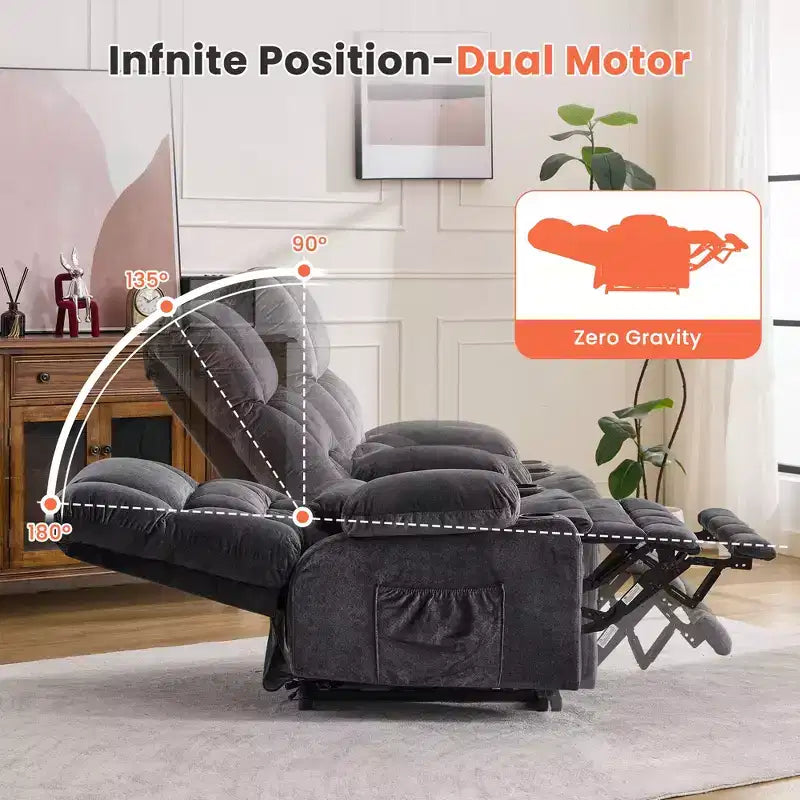 Fauteuil inclinable Clihome Dual Motor Large Power Lift, Fauteuil releveur plat avec massage lombaire et chaleur, Grand fauteuil releveur pour personnes de grande taille, Porte-gobelets