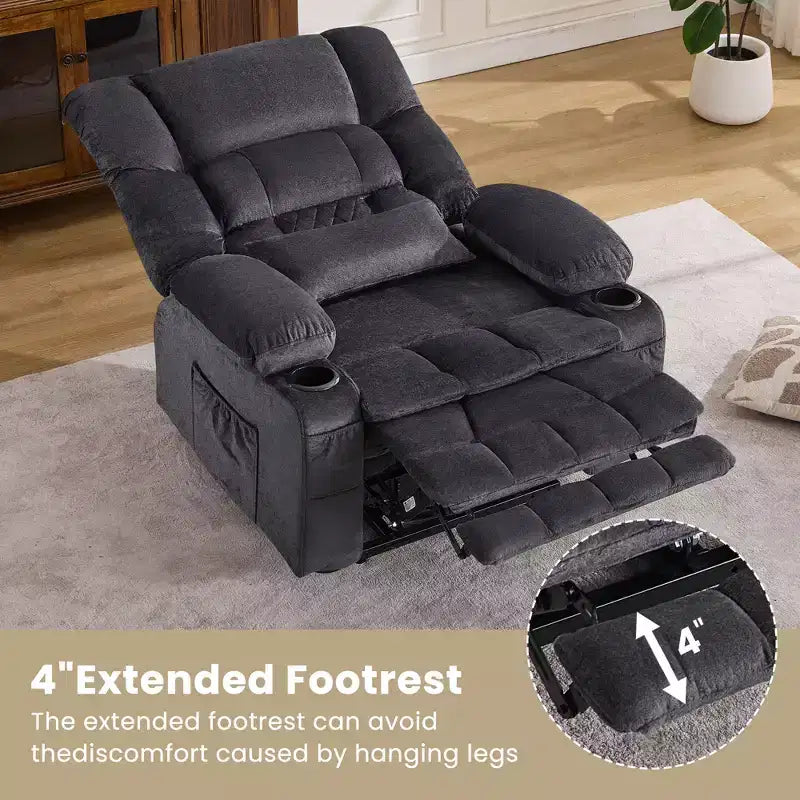 Fauteuil inclinable Clihome Dual Motor Large Power Lift, Fauteuil releveur plat avec massage lombaire et chaleur, Grand fauteuil releveur pour personnes de grande taille, Porte-gobelets