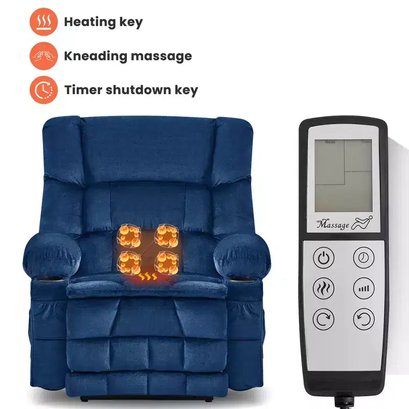 Fauteuil inclinable Clihome Dual Motor Large Power Lift, Fauteuil releveur plat avec massage lombaire et chaleur, Grand fauteuil releveur pour personnes de grande taille, Porte-gobelets