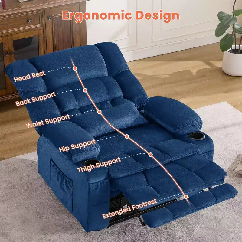 Fauteuil inclinable Clihome Dual Motor Large Power Lift, Fauteuil releveur plat avec massage lombaire et chaleur, Grand fauteuil releveur pour personnes de grande taille, Porte-gobelets