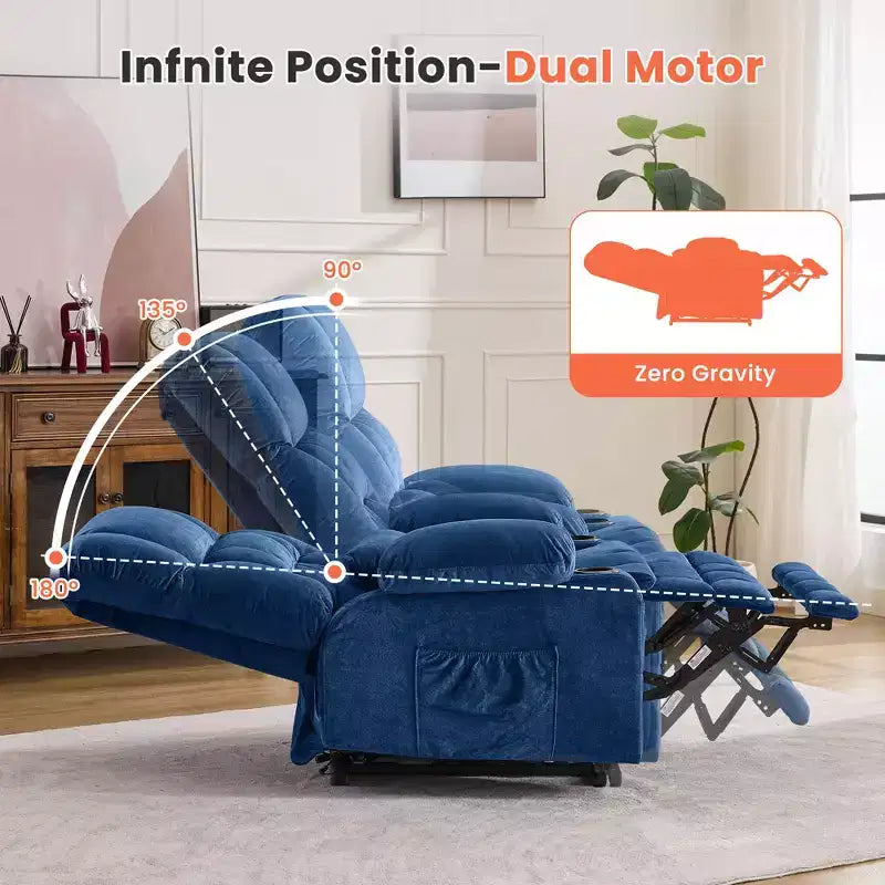 Fauteuil inclinable Clihome Dual Motor Large Power Lift, Fauteuil releveur plat avec massage lombaire et chaleur, Grand fauteuil releveur pour personnes de grande taille, Porte-gobelets