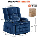 Fauteuil inclinable Clihome Dual Motor Large Power Lift, Fauteuil releveur plat avec massage lombaire et chaleur, Grand fauteuil releveur pour personnes de grande taille, Porte-gobelets
