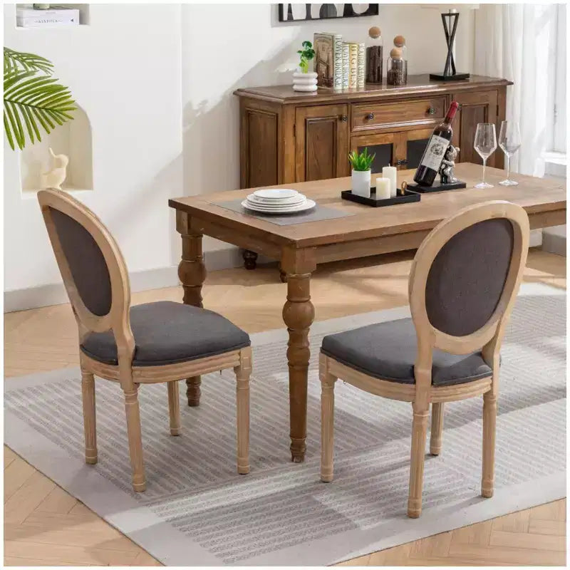 Chaises de salle à manger capitonnées design français moderne milieu de siècle - Lot de 2, Structure en bois massif, Idéales pour la cuisine, la salle à manger, le salon Gris foncé