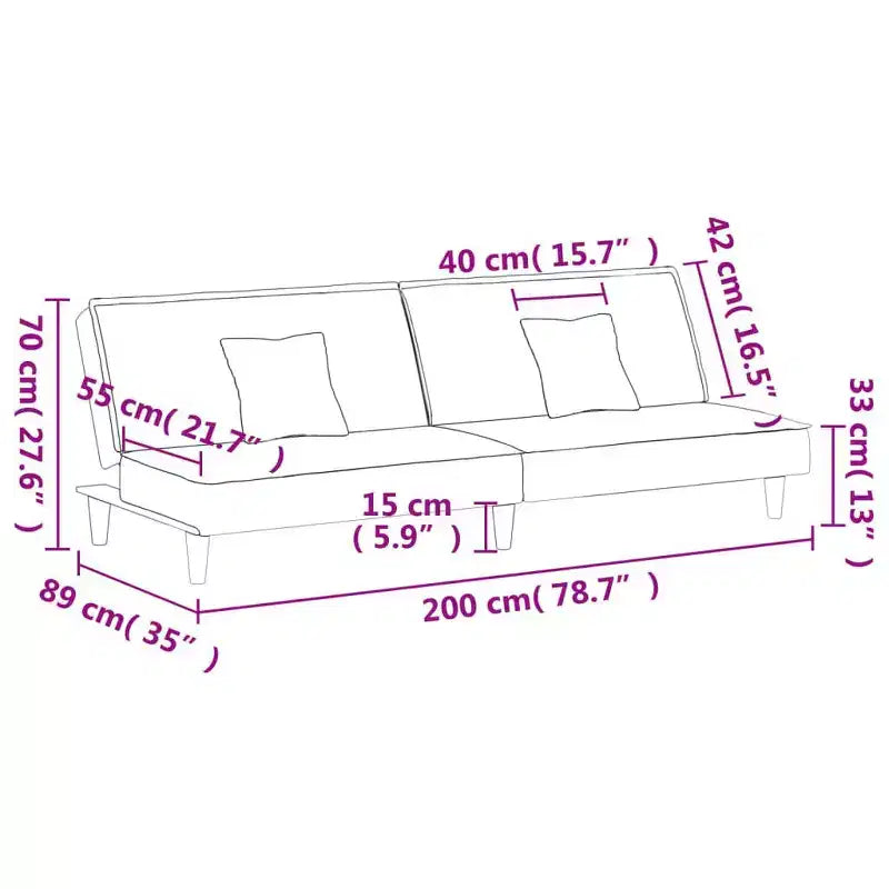 vidaXL Canapé-lit 2 places en velours inclinable Loveseat convertible en lit de repos plusieurs coloris