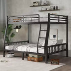 TUYOHW Full XL Over Queen Bunk Bed with Ladder,Metal Bunk Bed Frame with Safety Guardrail and Slats Support for Kids Teens Dorm Rooms,Black