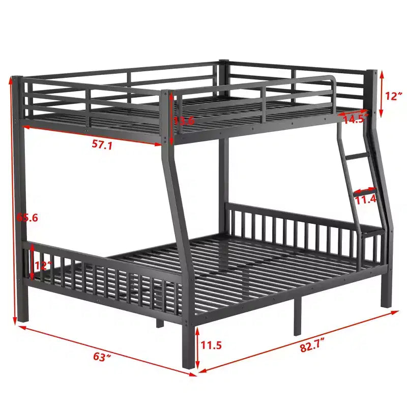 TUYOHW Lit superposé Full XL au-dessus d'un lit Queen avec échelle, cadre de lit superposé en métal avec garde-corps de sécurité et lattes de soutien pour chambres d'enfants, d'adolescents et dortoirs, noir