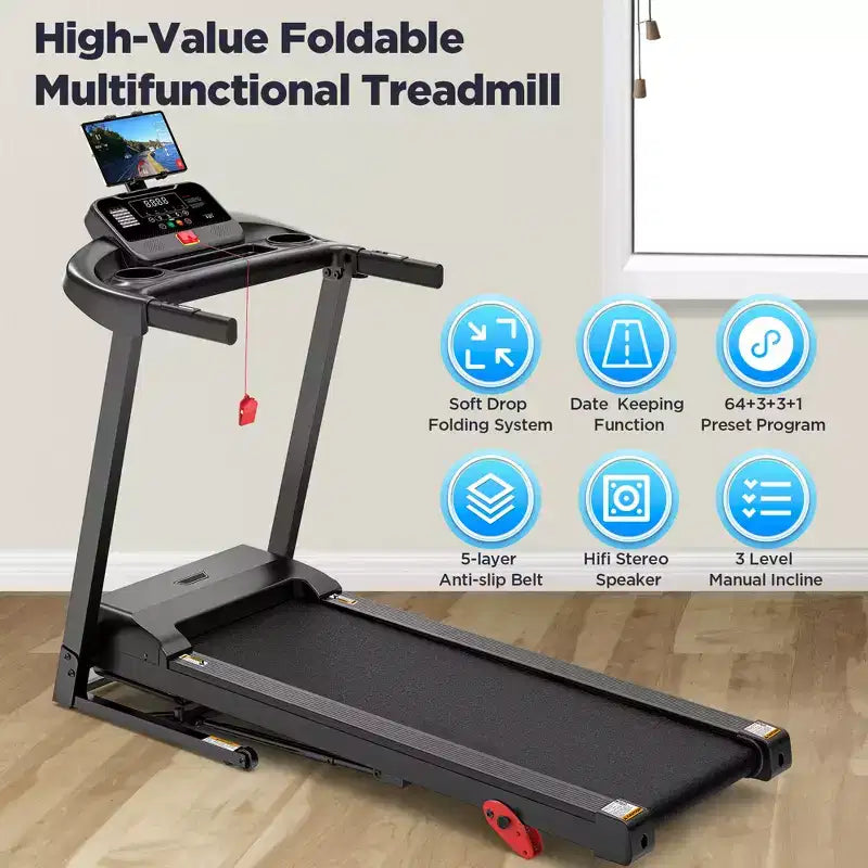 Tapis roulant pliable portable en liquidation, tapis de course compact pliable de 2,75 CV pour le bureau à domicile, tapis de course et de marche avec écran LED pour l'exercice