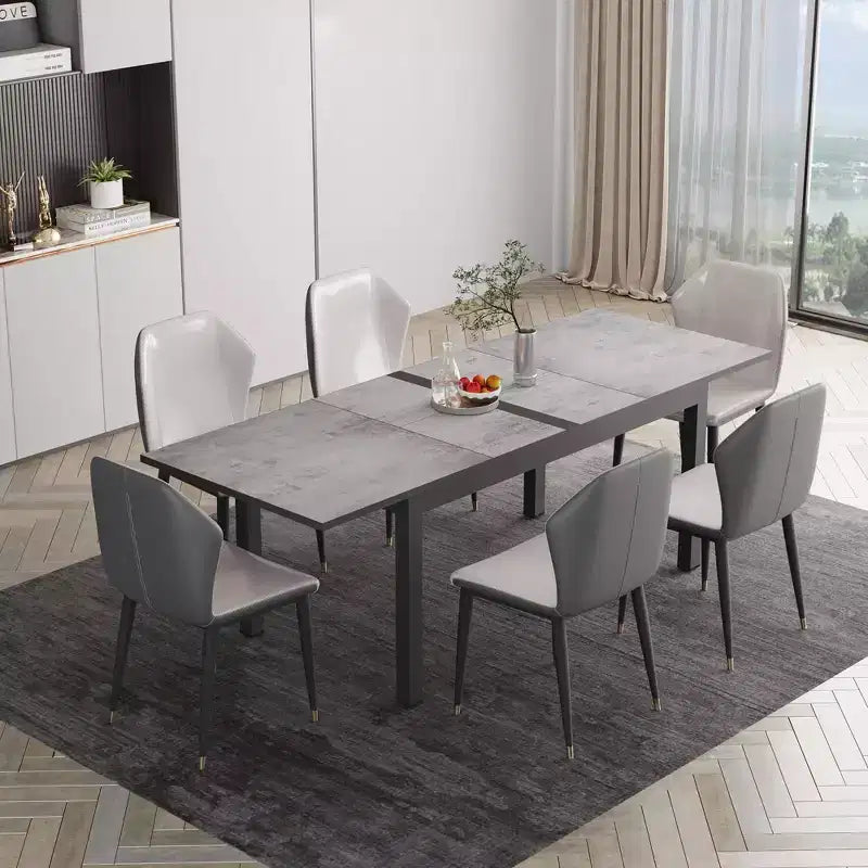 Heynemo Patio Expandable Table Dining Set for 4 to 10, Aluminum Outdoor Dining Table, Rectangular Patio Metal Table with Umbrella Hole, Grey