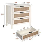 Table de chevet Hommpa Boho en rotin avec station de recharge, table de nuit à 3 tiroirs avec prises USB et AC