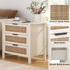 Table de chevet Hommpa Boho en rotin avec station de recharge, table de nuit à 3 tiroirs avec prises USB et AC