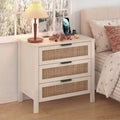 Hommpa Boho Rattan Nightstand with Charging Station, 3-Drawer Bedside Table with USB & AC Outlets
